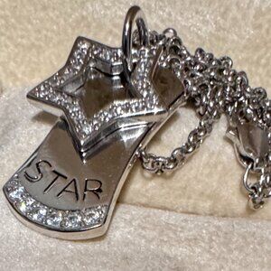 ✨ .925 Sterling Silver Star Crystal Dog Tag Necklace ✨ 💫 Celestial Charm ✨